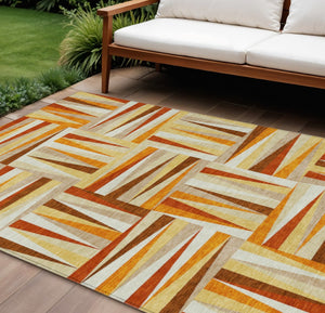 HomeRoots 5' Vibrant Orange and Ivory Geometric Washable Area Rug for Indoor and Outdoor Stylish Spaces 10' X 14' 598291