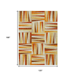 HomeRoots 5' Vibrant Orange and Ivory Geometric Washable Area Rug for Indoor and Outdoor Stylish Spaces 10' X 14' 598291