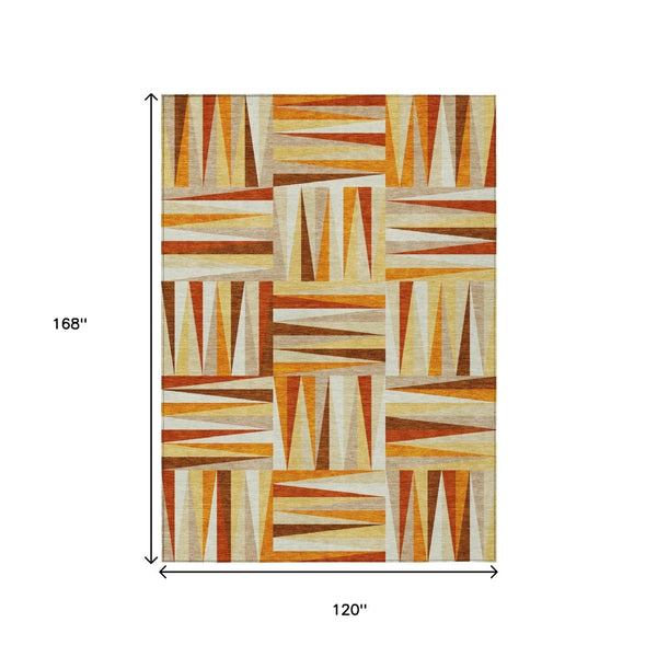 HomeRoots 5' Vibrant Orange and Ivory Geometric Washable Area Rug for Indoor and Outdoor Stylish Spaces 10' X 14' 598291