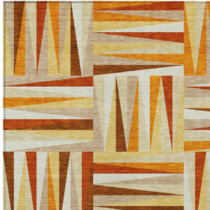 HomeRoots 5' Vibrant Orange and Ivory Geometric Washable Area Rug for Indoor and Outdoor Stylish Spaces 10' X 14' 598291