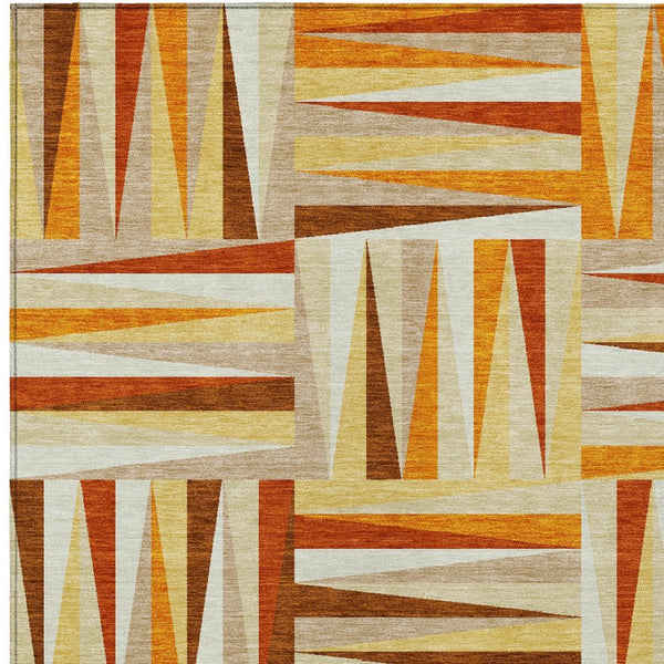 HomeRoots 5' Vibrant Orange and Ivory Geometric Washable Area Rug for Indoor and Outdoor Stylish Spaces 10' X 14' 598291