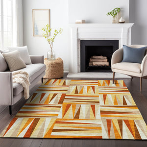 HomeRoots 5' Vibrant Orange and Ivory Geometric Washable Area Rug for Indoor and Outdoor Stylish Spaces 10' X 14' 598291