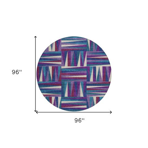 Homeroots 3' Stylish Geometric Beige Gray Ivory Washable Area Rug For Indoor And Outdoor Spaces, Durable Design 8' Round Polyester 598294