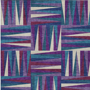 Homeroots 3' Stylish Geometric Beige Gray Ivory Washable Area Rug For Indoor And Outdoor Spaces, Durable Design 8' X 10' Polyester 598295