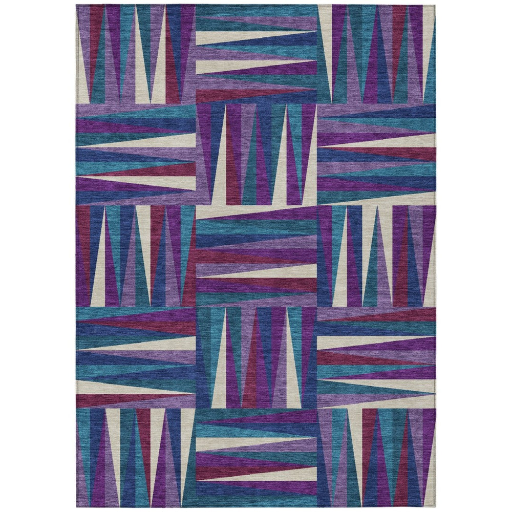 HomeRoots 9' X 12' Geometric Washable Area Rug in Purple, Ivory & Teal – Perfect for Indoor & Outdoor Use! 598296