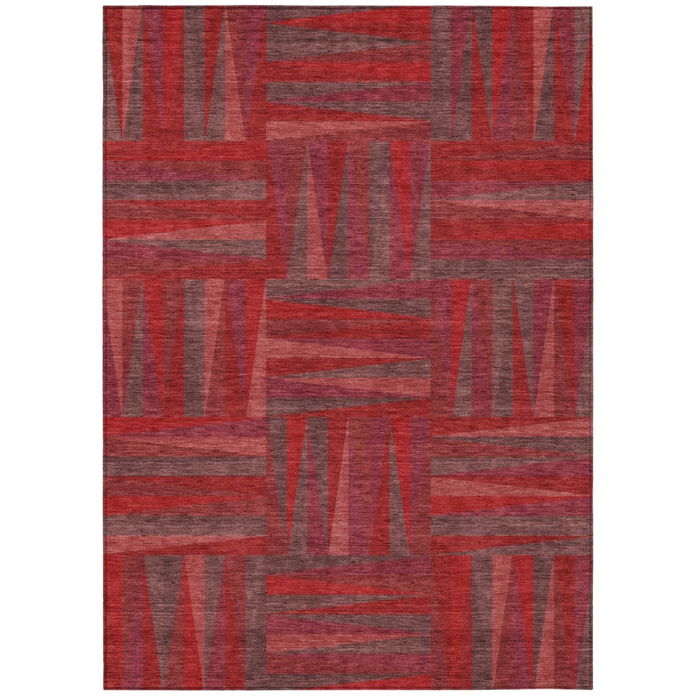 HomeRoots 5' Modern Red and Brown Geometric Washable Area Rug for Indoor and Outdoor Spaces - Durable Design 5' X 8' 598299