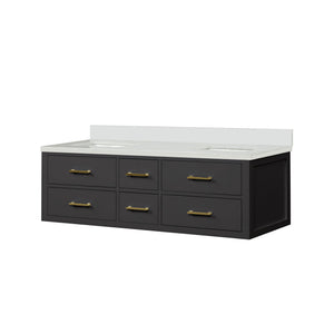 English Elm Black Double Bath Vanity 60" W With Elegant White Quartz Top, Soft-Close Drawers & Ample Storage B2731P258032