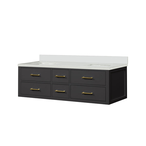English Elm Black Double Bath Vanity 60" W With Elegant White Quartz Top, Soft-Close Drawers & Ample Storage B2731P258032