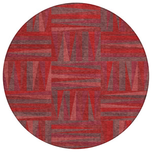 HomeRoots 5' Modern Red and Brown Geometric Washable Area Rug for Indoor and Outdoor Spaces - Durable Design 8' Round 598300
