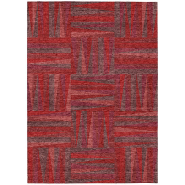 HomeRoots 5' Modern Red and Brown Geometric Washable Area Rug for Indoor and Outdoor Spaces - Durable Design 10' X 14' 598303