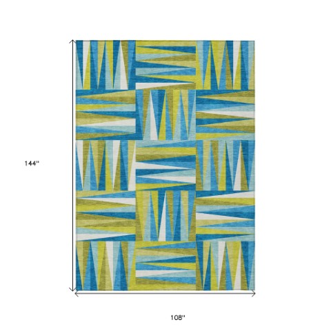 Homeroots 3' Stylish Geometric Beige Gray Ivory Washable Area Rug For Indoor And Outdoor Spaces, Durable Design 9' X 12' Polyester 598308