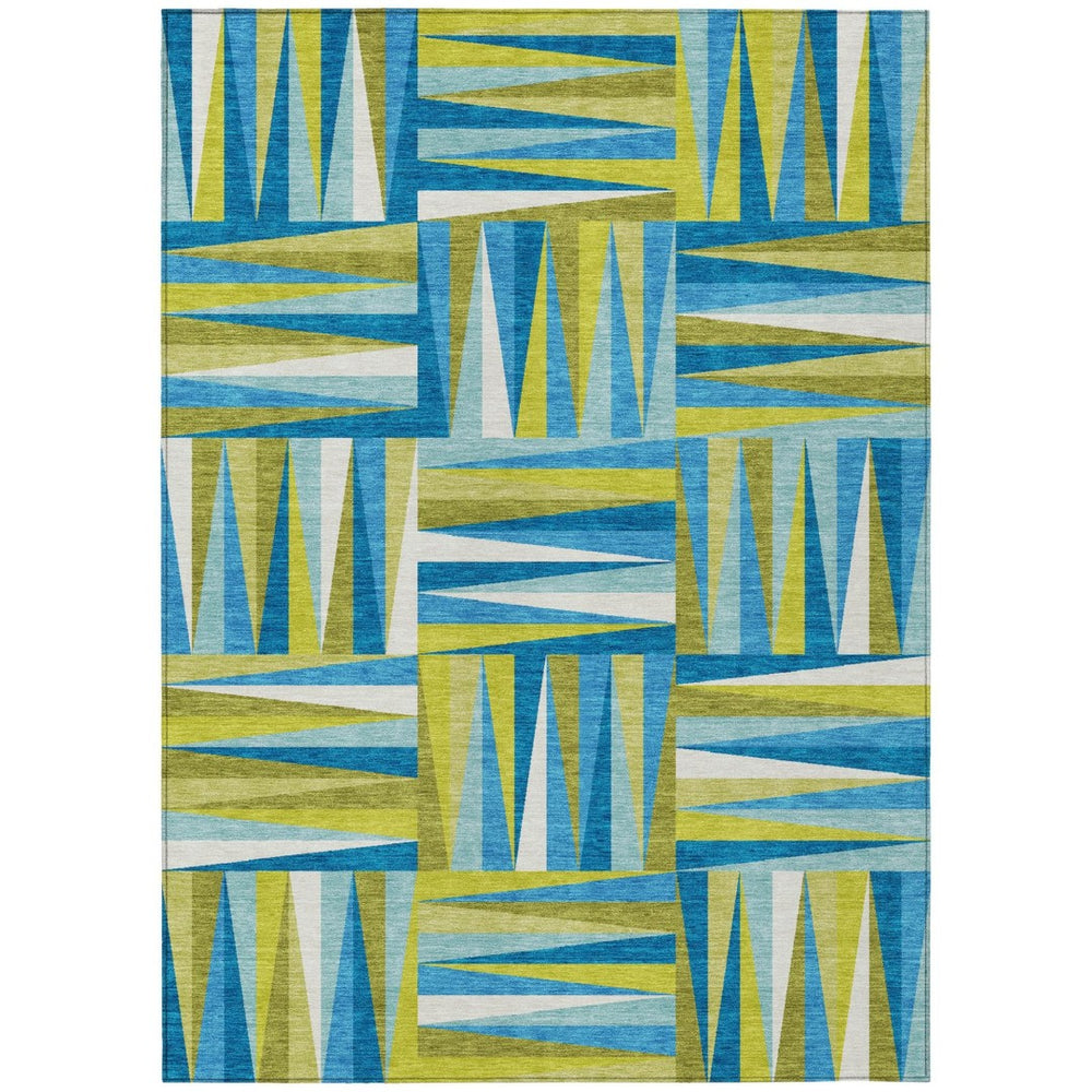HomeRoots 9' X 12' Geometric Indoor Outdoor Area Rug in Teal Blue Green Ivory – Durable, Washable, Stylish Decor! 598308