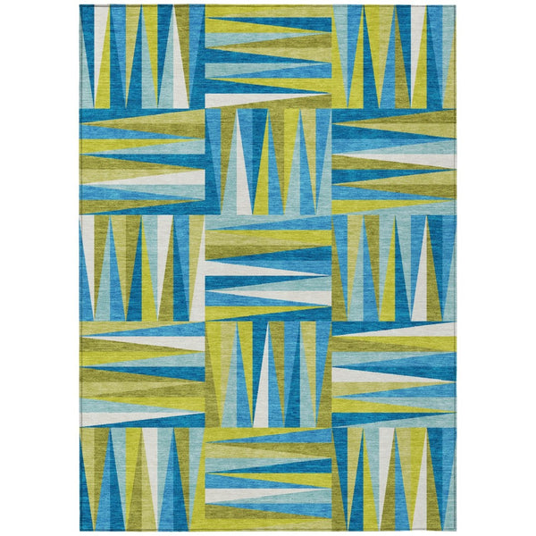 HomeRoots 5' Teal Blue Green and Ivory Geometric Area Rug - Stylish, Durable, Washable for Indoor & Outdoor Use 10' X 14' 598309