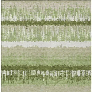 Homeroots 3' Striped Artichoke Green Beige Ivory Washable Area Rug For Indoor Outdoor Spaces, Durable Design 3' X 5' Polyester 598310