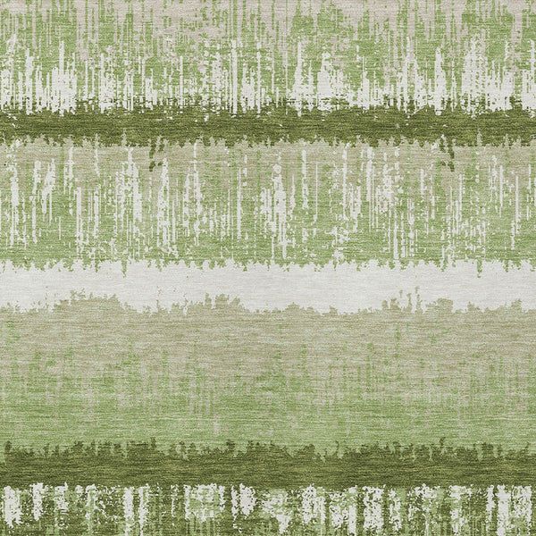 Homeroots 3' Striped Artichoke Green Beige Ivory Washable Area Rug For Indoor Outdoor Spaces, Durable Design 3' X 5' Polyester 598310