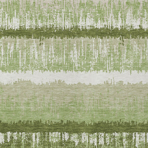 Homeroots 3' Striped Artichoke Green Beige Ivory Washable Area Rug For Indoor Outdoor Spaces, Durable Design 5' X 8' Polyester 598311