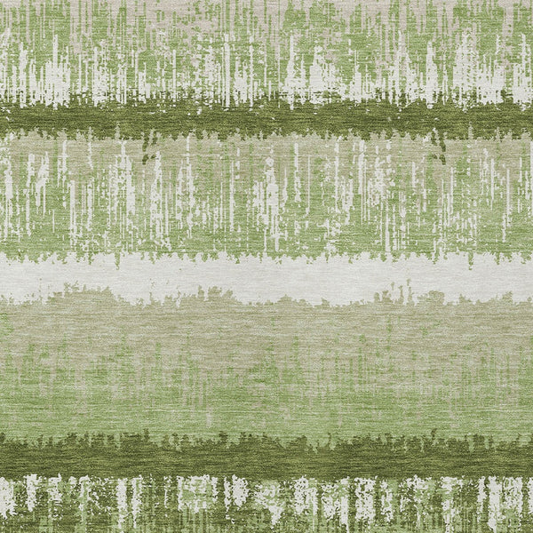 Homeroots 3' Striped Artichoke Green Beige Ivory Washable Area Rug For Indoor Outdoor Spaces, Durable Design 5' X 8' Polyester 598311