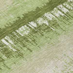 Homeroots 3' Striped Artichoke Green Beige Ivory Washable Area Rug For Indoor Outdoor Spaces, Durable Design 8' Round Polyester 598312