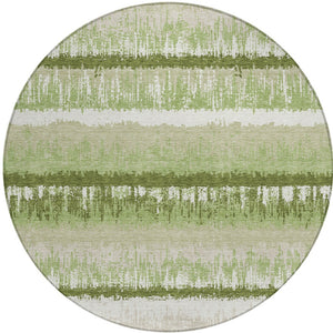 Homeroots 3' Striped Artichoke Green Beige Ivory Washable Area Rug For Indoor Outdoor Spaces, Durable Design 8' Round Polyester 598312