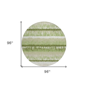 Homeroots 3' Striped Artichoke Green Beige Ivory Washable Area Rug For Indoor Outdoor Spaces, Durable Design 8' Round Polyester 598312