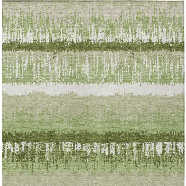 Homeroots 3' Striped Artichoke Green Beige Ivory Washable Area Rug For Indoor Outdoor Spaces, Durable Design 9' X 12' Polyester 598314