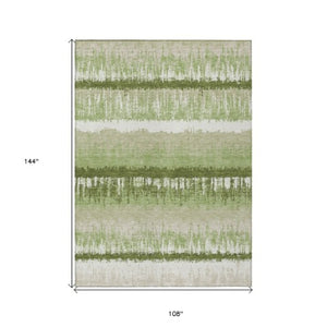 Homeroots 3' Striped Artichoke Green Beige Ivory Washable Area Rug For Indoor Outdoor Spaces, Durable Design 9' X 12' Polyester 598314