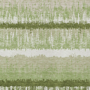 Homeroots 3' Striped Artichoke Green Beige Ivory Washable Area Rug For Indoor Outdoor Spaces, Durable Design 9' X 12' Polyester 598314