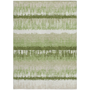 Homeroots 3' Striped Artichoke Green Beige Ivory Washable Area Rug For Indoor Outdoor Spaces, Durable Design 10' X 14' Polyester 598315