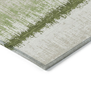 Homeroots 3' Striped Artichoke Green Beige Ivory Washable Area Rug For Indoor Outdoor Spaces, Durable Design 10' X 14' Polyester 598315
