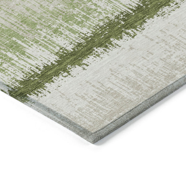 Homeroots 3' Striped Artichoke Green Beige Ivory Washable Area Rug For Indoor Outdoor Spaces, Durable Design 10' X 14' Polyester 598315