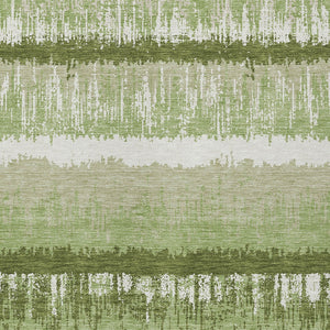 Homeroots 3' Striped Artichoke Green Beige Ivory Washable Area Rug For Indoor Outdoor Spaces, Durable Design 10' X 14' Polyester 598315