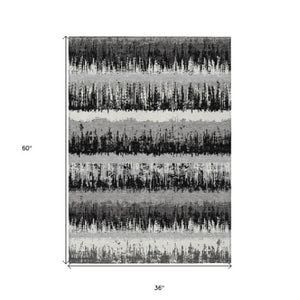 Homeroots 3' Striped Artichoke Green Beige Ivory Washable Area Rug For Indoor Outdoor Spaces, Durable Design 3' X 5' Polyester 598316