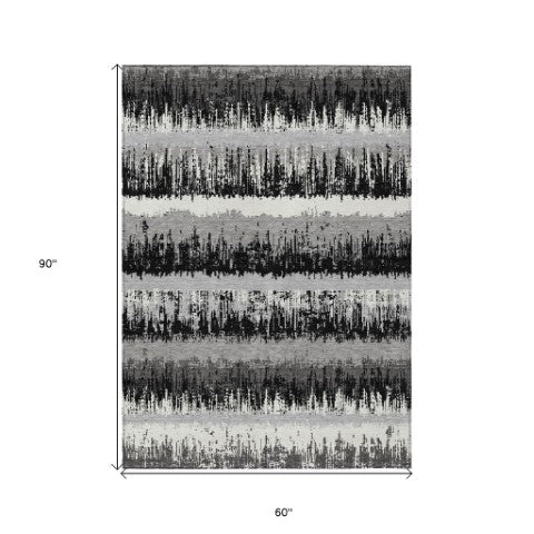 Homeroots 3' Striped Artichoke Green Beige Ivory Washable Area Rug For Indoor Outdoor Spaces, Durable Design 5' X 8' Polyester 598317