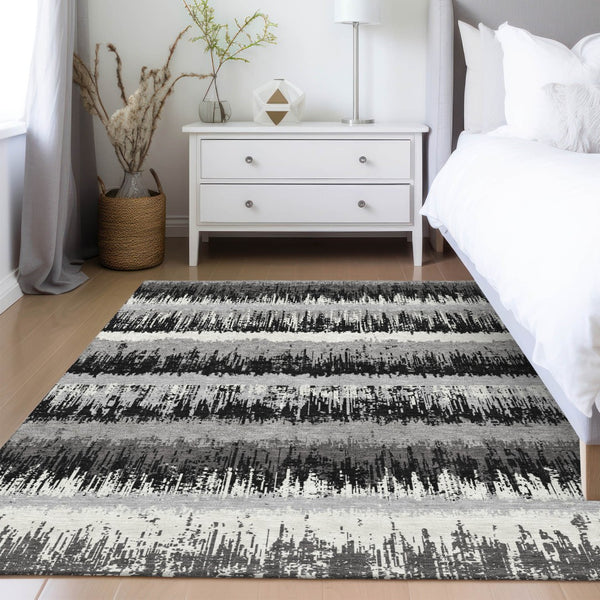 Homeroots 3' Striped Artichoke Green Beige Ivory Washable Area Rug For Indoor Outdoor Spaces, Durable Design 5' X 8' Polyester 598317