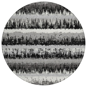 HomeRoots 5' Elegant Black, Gray & Ivory Striped Washable Indoor-Outdoor Area Rug for Stylish Spaces 8' Round 598318