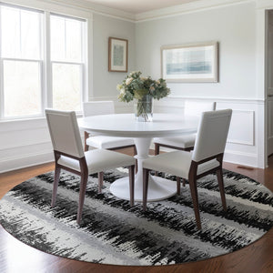 Homeroots 3' Striped Artichoke Green Beige Ivory Washable Area Rug For Indoor Outdoor Spaces, Durable Design 8' Round Polyester 598318