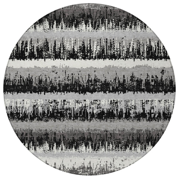 Homeroots 3' Striped Artichoke Green Beige Ivory Washable Area Rug For Indoor Outdoor Spaces, Durable Design 8' Round Polyester 598318