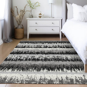 Homeroots 3' Striped Artichoke Green Beige Ivory Washable Area Rug For Indoor Outdoor Spaces, Durable Design 8' X 10' Polyester 598319