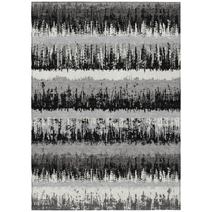 HomeRoots 9' X 12' Stylish Black Gray Ivory Striped Washable Area Rug - Durable, Versatile for Indoor & Outdoor Use 598320