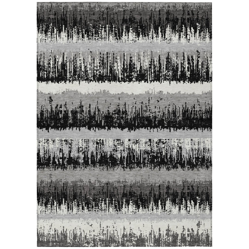 HomeRoots 5' Elegant Black, Gray & Ivory Striped Washable Indoor-Outdoor Area Rug for Stylish Spaces 10' X 14' 598321