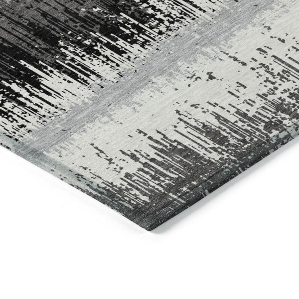 HomeRoots 5' Elegant Black, Gray & Ivory Striped Washable Indoor-Outdoor Area Rug for Stylish Spaces 10' X 14' 598321