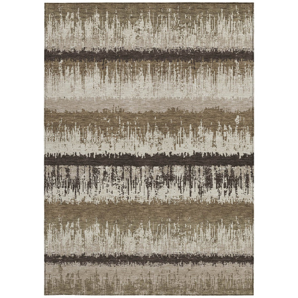 Homeroots 3' Striped Artichoke Green Beige Ivory Washable Area Rug For Indoor Outdoor Spaces, Durable Design 3' X 5' Polyester 598322