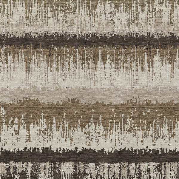 Homeroots 3' Striped Artichoke Green Beige Ivory Washable Area Rug For Indoor Outdoor Spaces, Durable Design 5' X 8' Polyester 598323