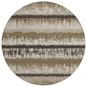 HomeRoots 5' Striped Washable Area Rug – Durable Indoor/Outdoor Design in Brown, Beige & Ivory for Any Space 8' Round 598324
