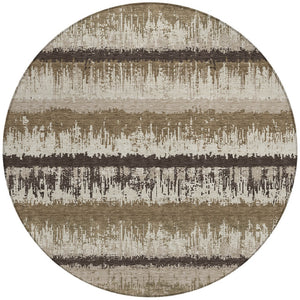 Homeroots 3' Striped Artichoke Green Beige Ivory Washable Area Rug For Indoor Outdoor Spaces, Durable Design 8' Round Polyester 598324