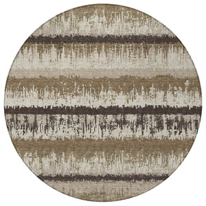 Homeroots 3' Striped Artichoke Green Beige Ivory Washable Area Rug For Indoor Outdoor Spaces, Durable Design 8' Round Polyester 598324