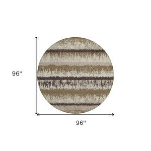 Homeroots 3' Striped Artichoke Green Beige Ivory Washable Area Rug For Indoor Outdoor Spaces, Durable Design 8' Round Polyester 598324