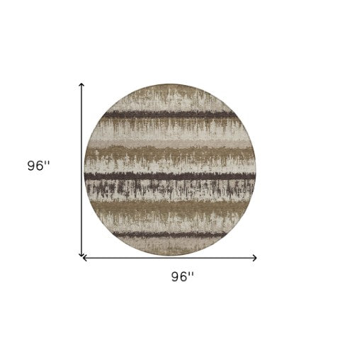 Homeroots 3' Striped Artichoke Green Beige Ivory Washable Area Rug For Indoor Outdoor Spaces, Durable Design 8' Round Polyester 598324