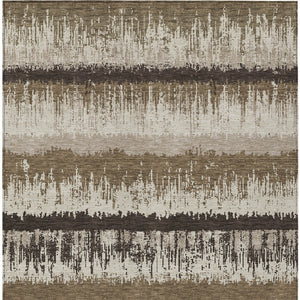 Homeroots 3' Striped Artichoke Green Beige Ivory Washable Area Rug For Indoor Outdoor Spaces, Durable Design 8' X 10' Polyester 598325