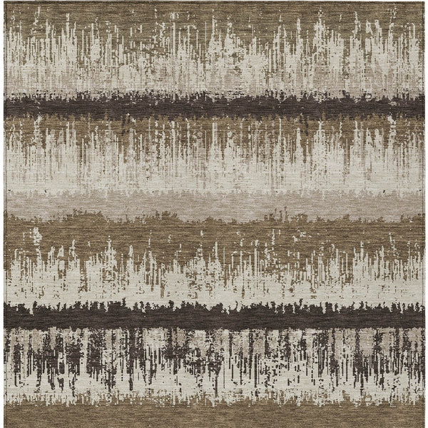 Homeroots 3' Striped Artichoke Green Beige Ivory Washable Area Rug For Indoor Outdoor Spaces, Durable Design 8' X 10' Polyester 598325